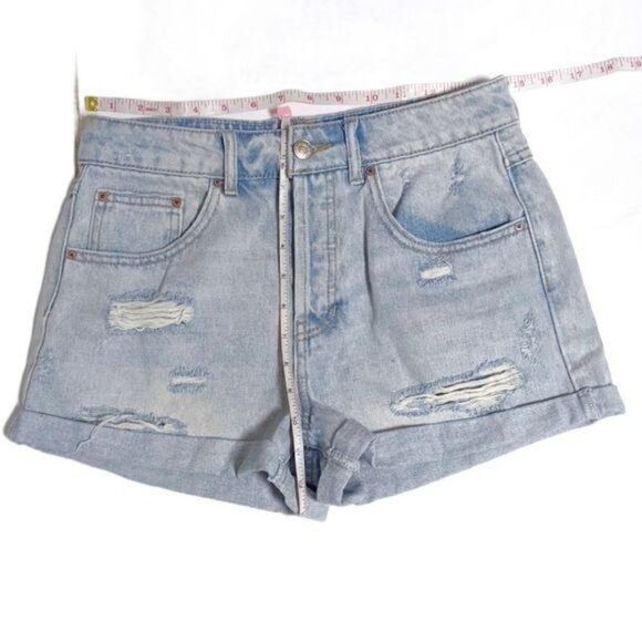 Forever 21 Distressed High Waist Cuffed Jean Short Light Wash 26 - Picture 7 of 8